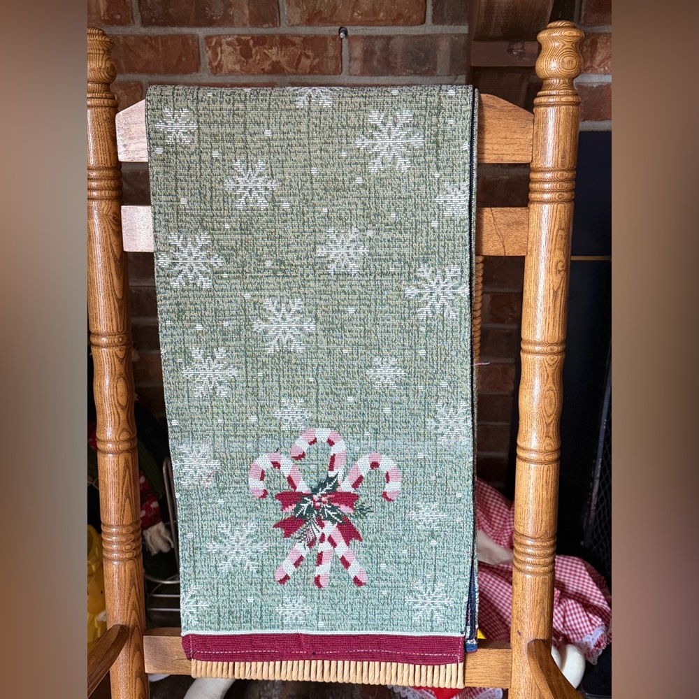 Holiday Candy Cane Table Runner in Green and Red 68” long NEW